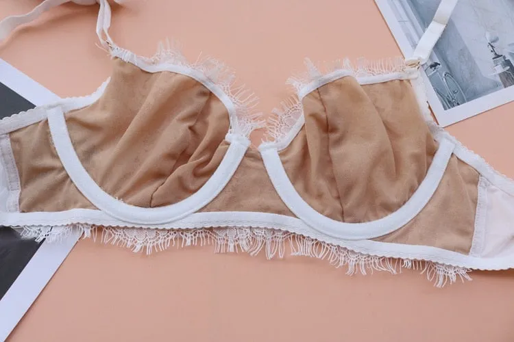 2 Piece Underwear Embroidery Bra Eyelash lace Bralette Brassiere Push Up Bras and Panties Lingerie Set