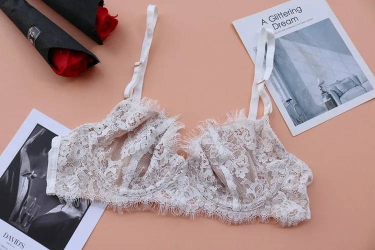2 Piece Underwear Embroidery Bra Eyelash lace Bralette Brassiere Push Up Bras and Panties Lingerie Set