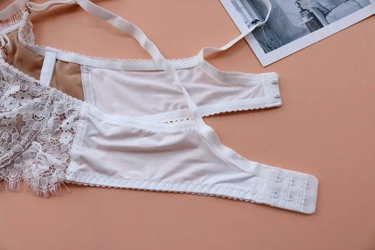 2 Piece Underwear Embroidery Bra Eyelash lace Bralette Brassiere Push Up Bras and Panties Lingerie Set