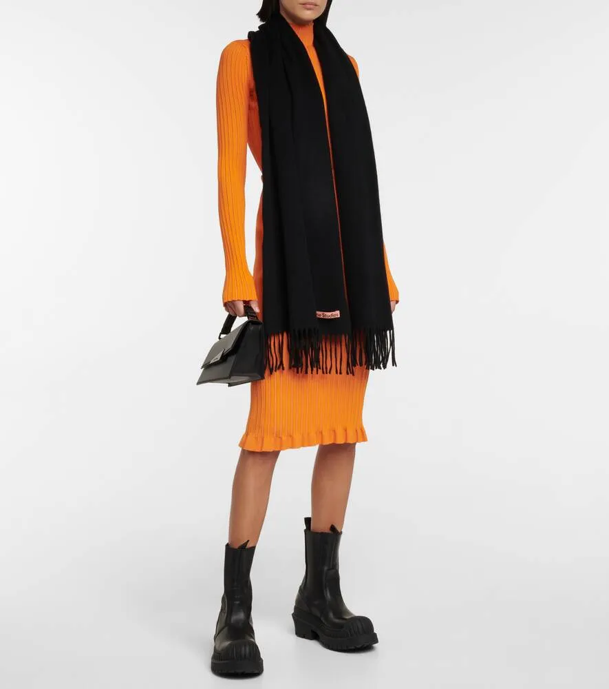 Acne Studios cashmere fringed scarf, black