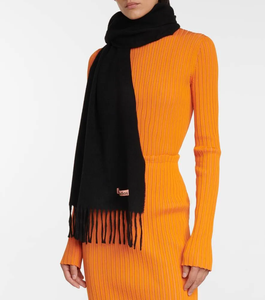 Acne Studios cashmere fringed scarf, black