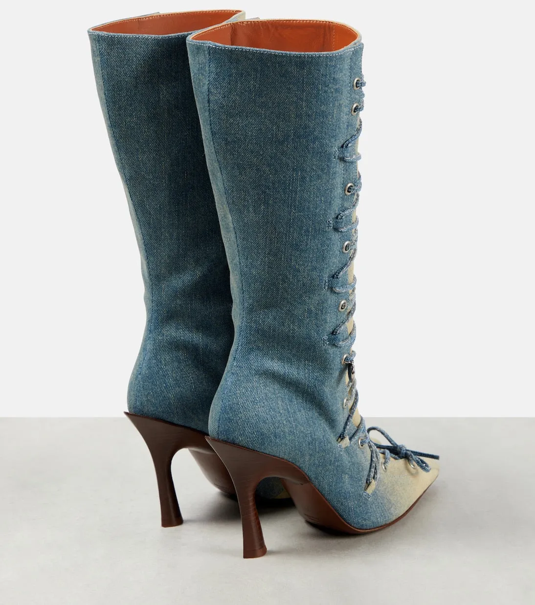 Acne Studios distressed denim boots, blue