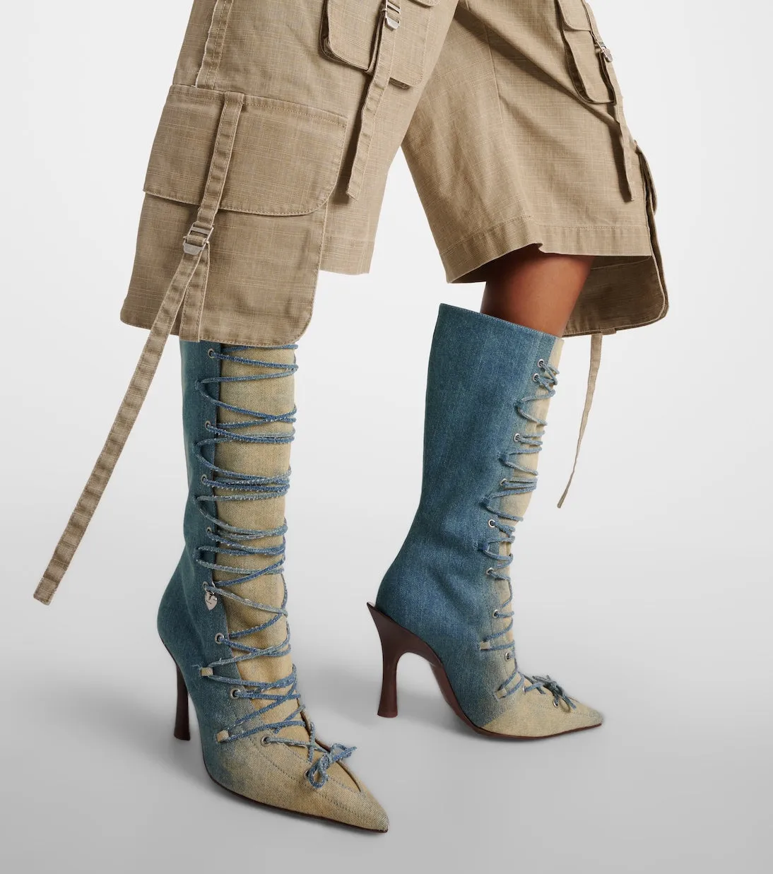 Acne Studios distressed denim boots, blue