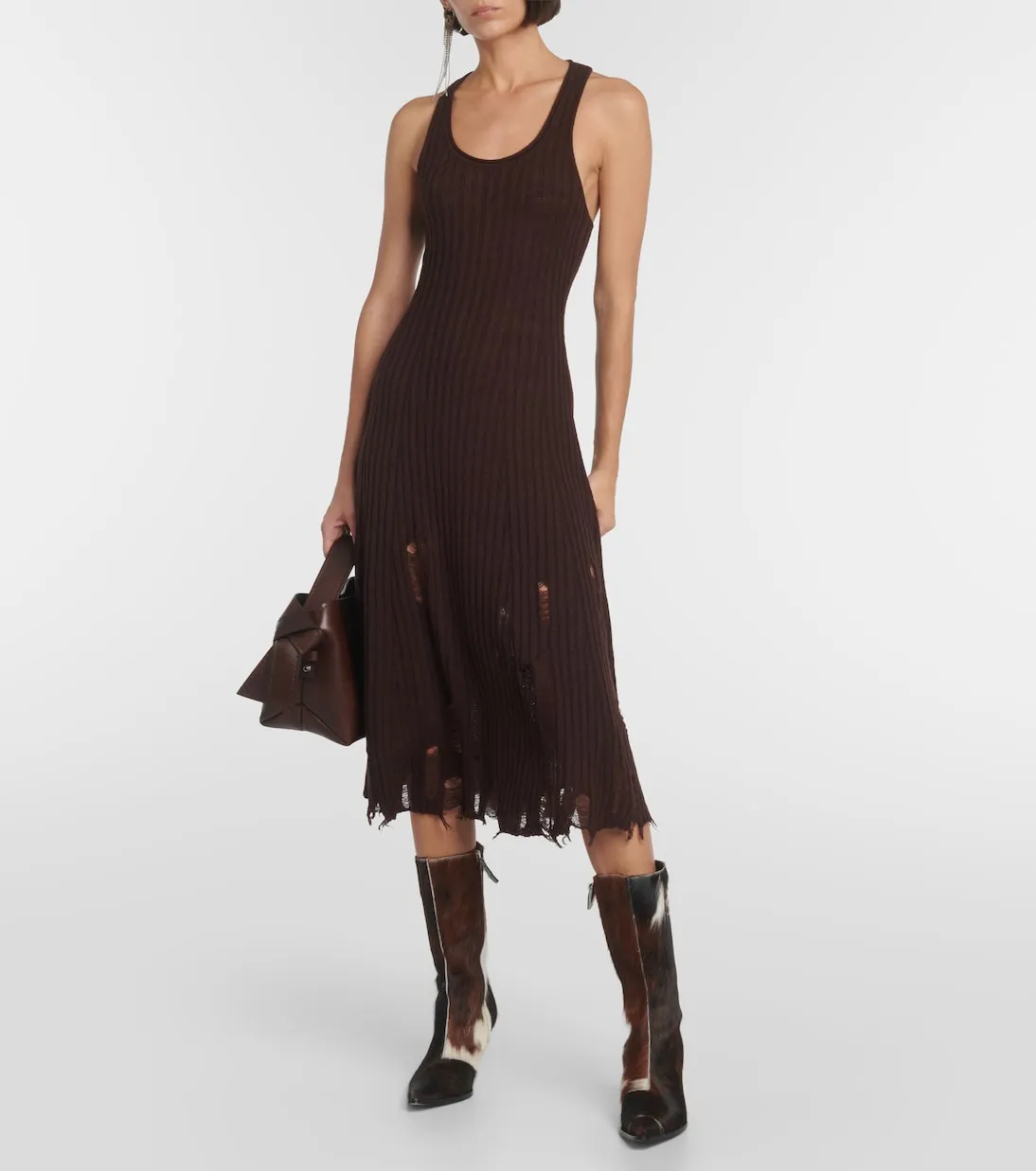 Acne Studios ribbed linen midi dress, brown