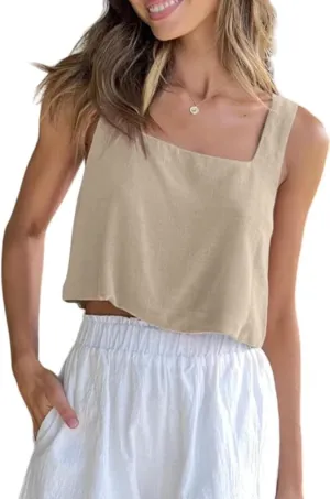 Allimy Women's Summer Thick Shoulder Straps Crop Tops Square Neckline Tank Tops