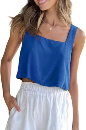 Allimy Women's Summer Thick Shoulder Straps Crop Tops Square Neckline Tank Tops
