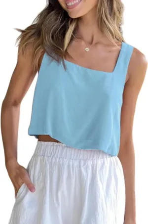 Allimy Women's Summer Thick Shoulder Straps Crop Tops Square Neckline Tank Tops