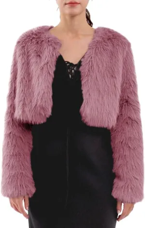 Amazhiyu Women's Faux Fur Cropped Coat Long Sleeve Open Front Winter Jacket