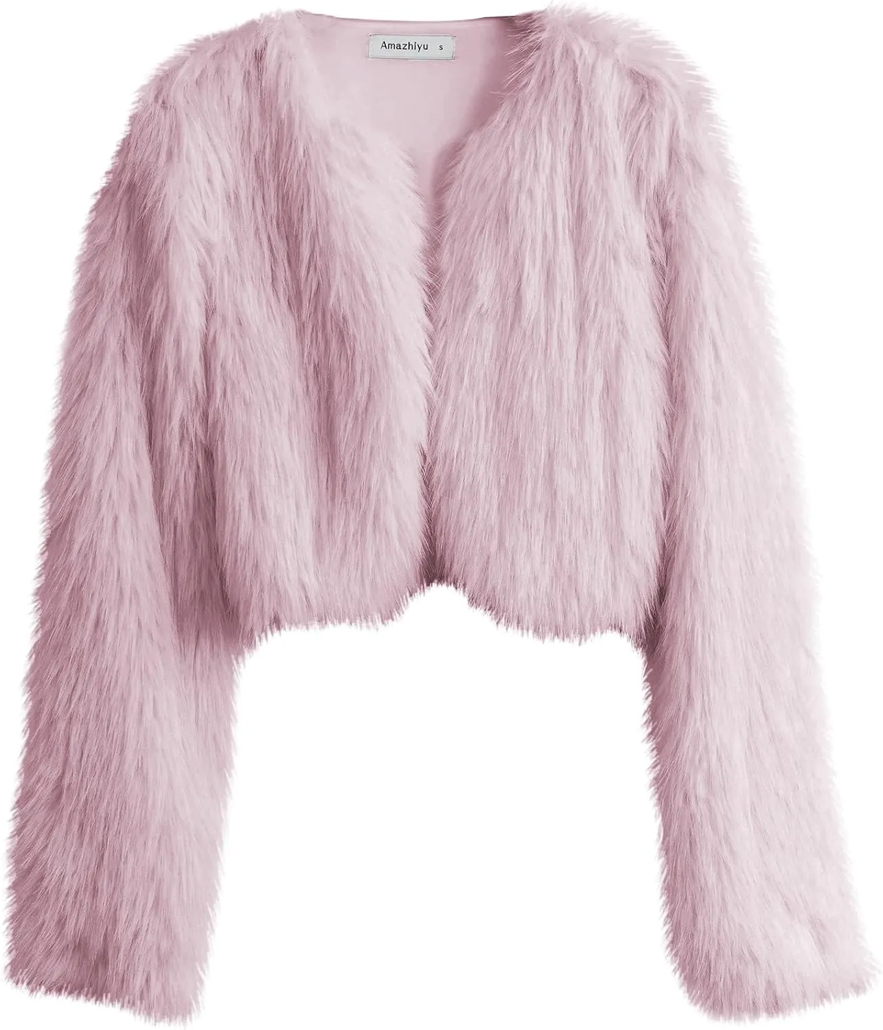 Amazhiyu Women's Faux Fur Cropped Coat Long Sleeve Open Front Winter Jacket