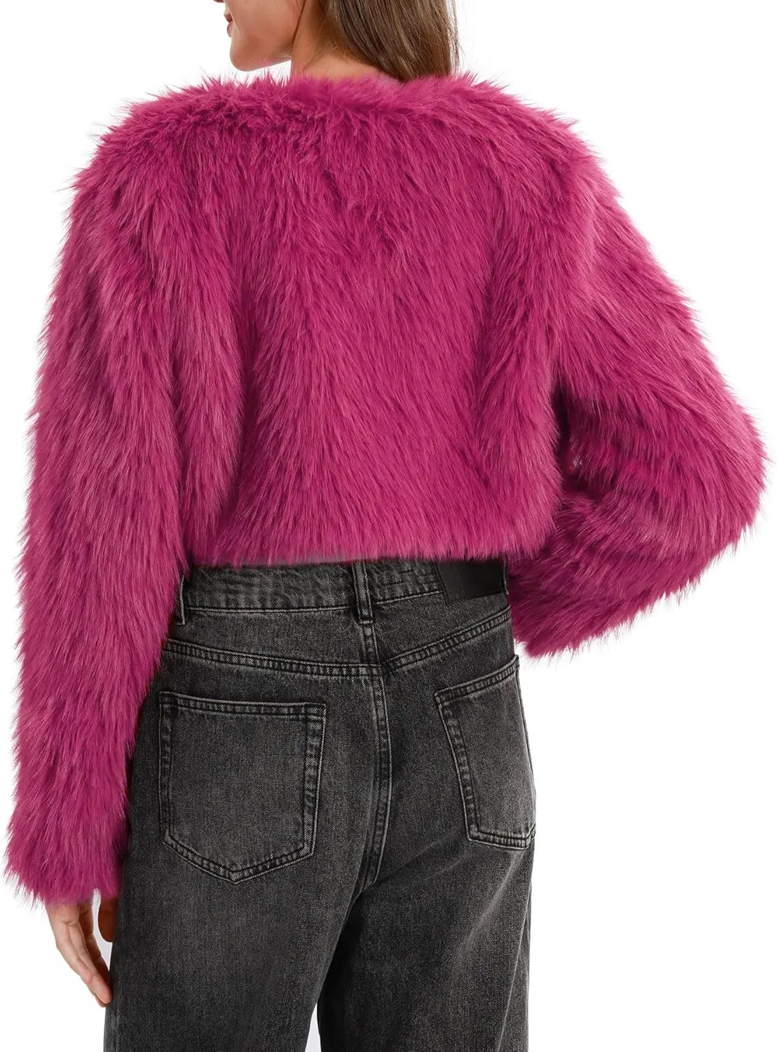 Amazhiyu Women's Faux Fur Cropped Coat Long Sleeve Open Front Winter Jacket
