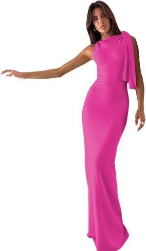 ANKOMINA Women's Elegant Asymmetrical Collar Sleeveless One Shoulder Maxi Dress Bodycon Party Cocktail Long Dresses