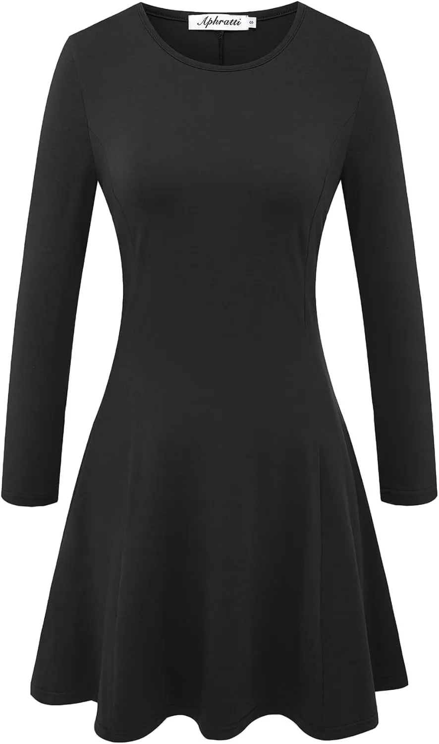 Aphratti Women's Long Sleeve Spring Dresses Casual Basic Crew Neck A-Line Fit and Flare Skater Dress