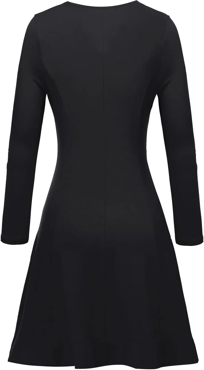 Aphratti Women's Long Sleeve Spring Dresses Casual Basic Crew Neck A-Line Fit and Flare Skater Dress