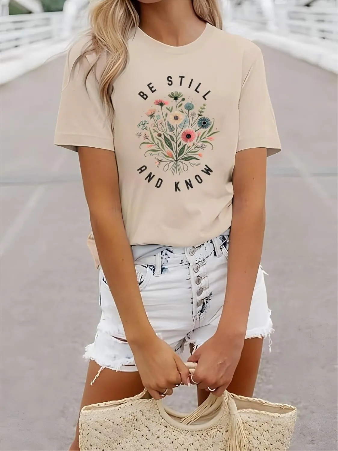 Be Still and Know Shirts for Women Casual Short Sleeve Christian Tee Tops