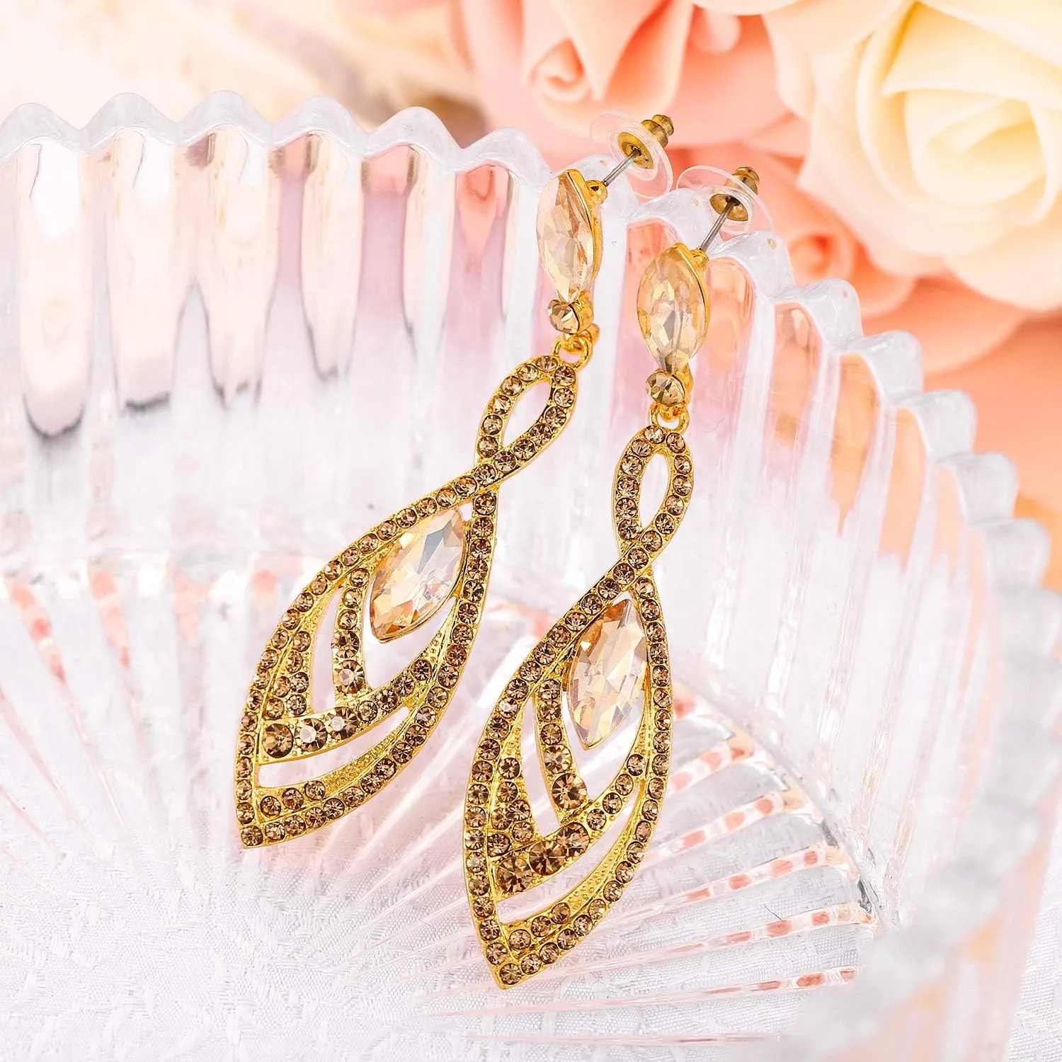 BriLove Women's Crystal Gorgeous Twisted Dual Chandelier Teardrop Fashion Pierced Dangle Earrings