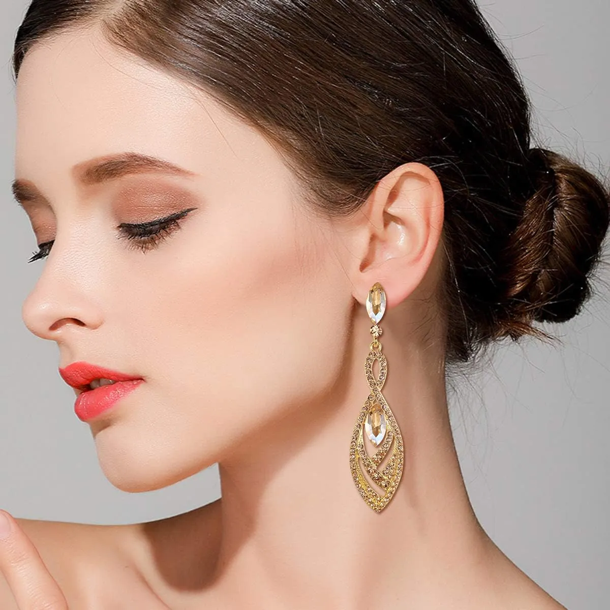BriLove Women's Crystal Gorgeous Twisted Dual Chandelier Teardrop Fashion Pierced Dangle Earrings
