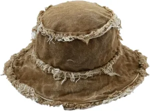 Bucket Hat Denim Fisherman Hat for Women Fringe Wide Brim Summer UV Protection Sun Hat Distressed Beach Hat