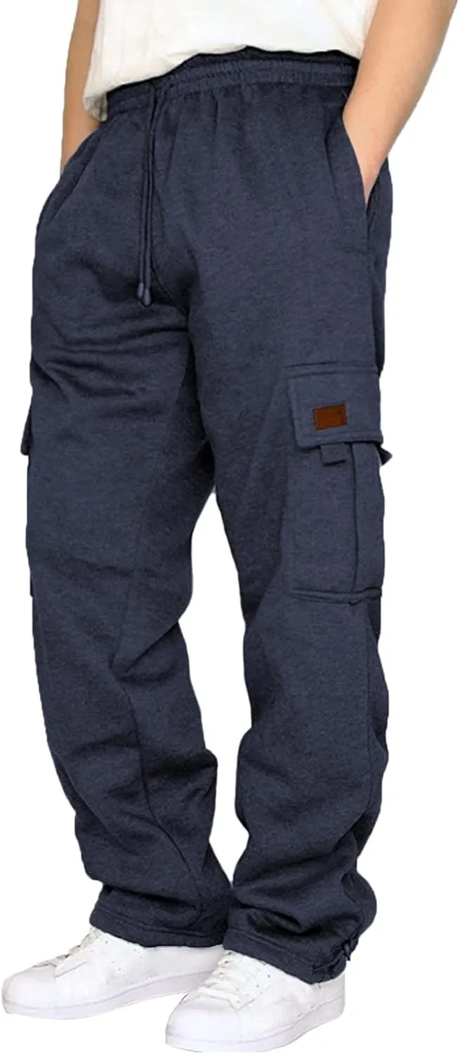 Cargo Sweatpants for Men 2025 Trendy Stretch Elastic Waist Jogger Pants Warm Fleece Pants Cozy Baggy Sports Trousers