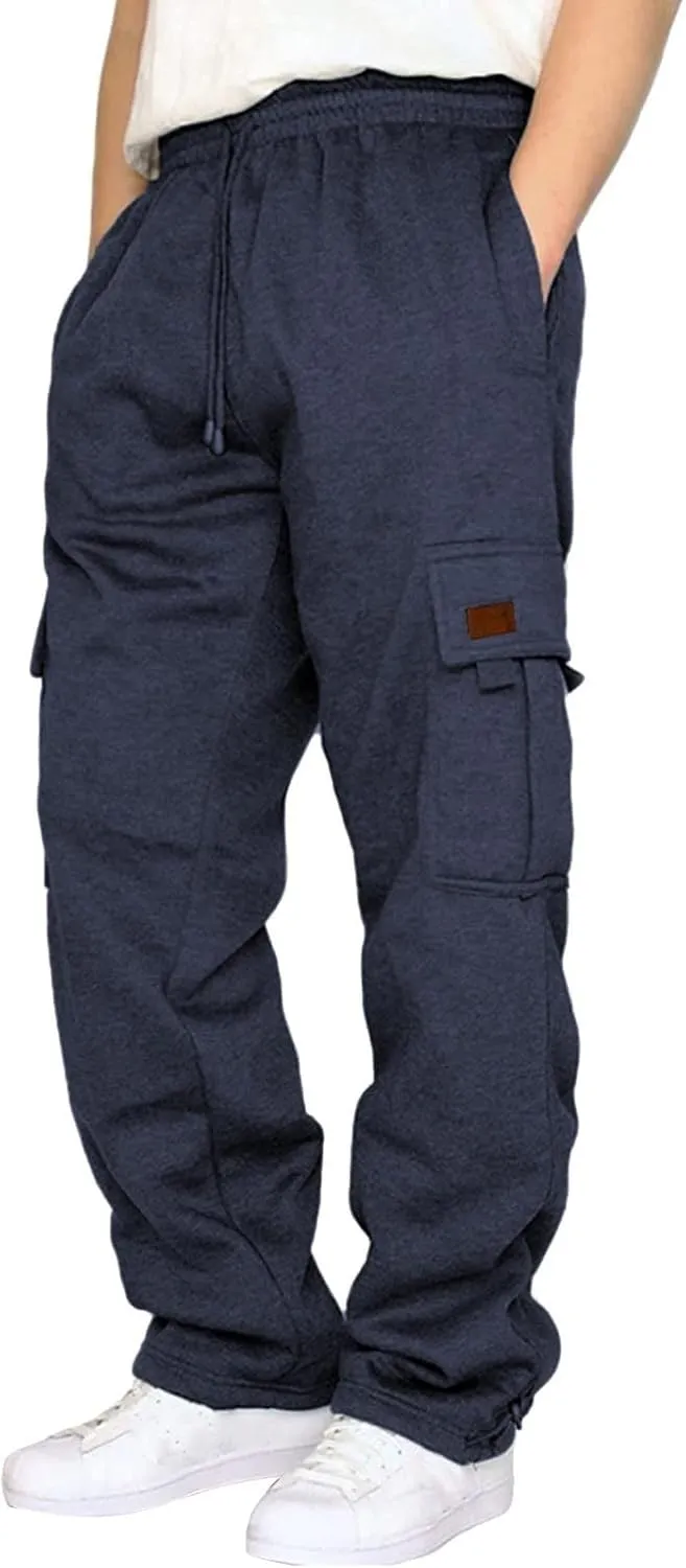 Cargo Sweatpants for Men 2025 Trendy Stretch Elastic Waist Jogger Pants Warm Fleece Pants Cozy Baggy Sports Trousers