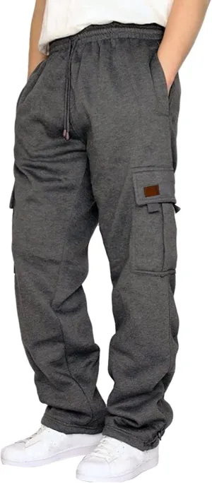Cargo Sweatpants for Men 2025 Trendy Stretch Elastic Waist Jogger Pants Warm Fleece Pants Cozy Baggy Sports Trousers