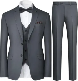 Cloudstyle Mens Stylish 3 Piece Dress Suit Classic Fit Wedding Formal Jacket & Vest & Pants