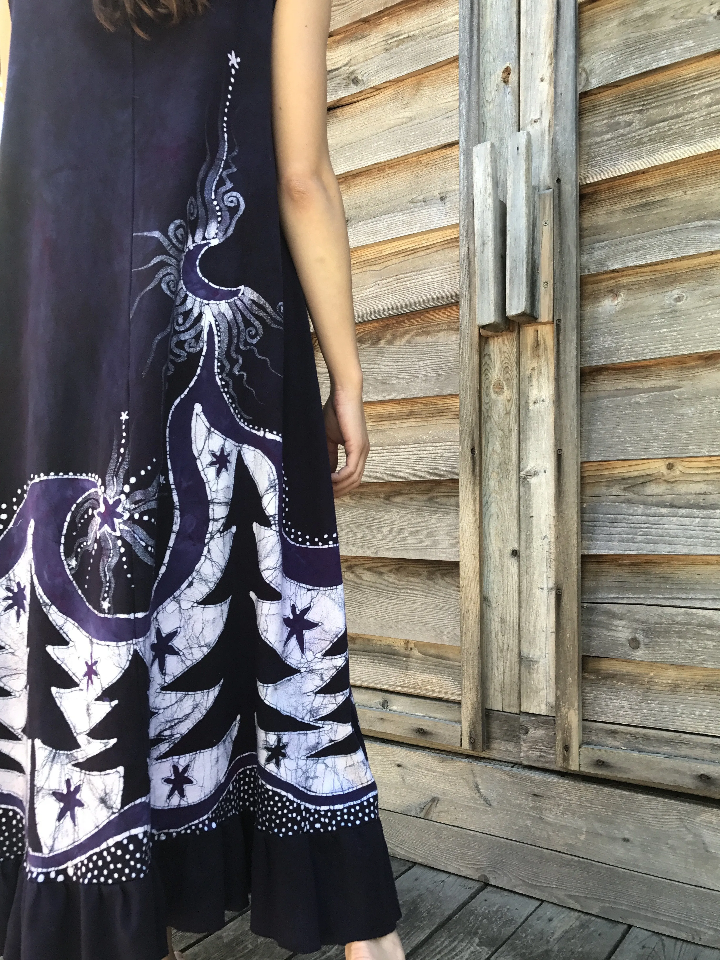Deep Purple Forest Dream Organic Cotton Batik Dress - Size XL