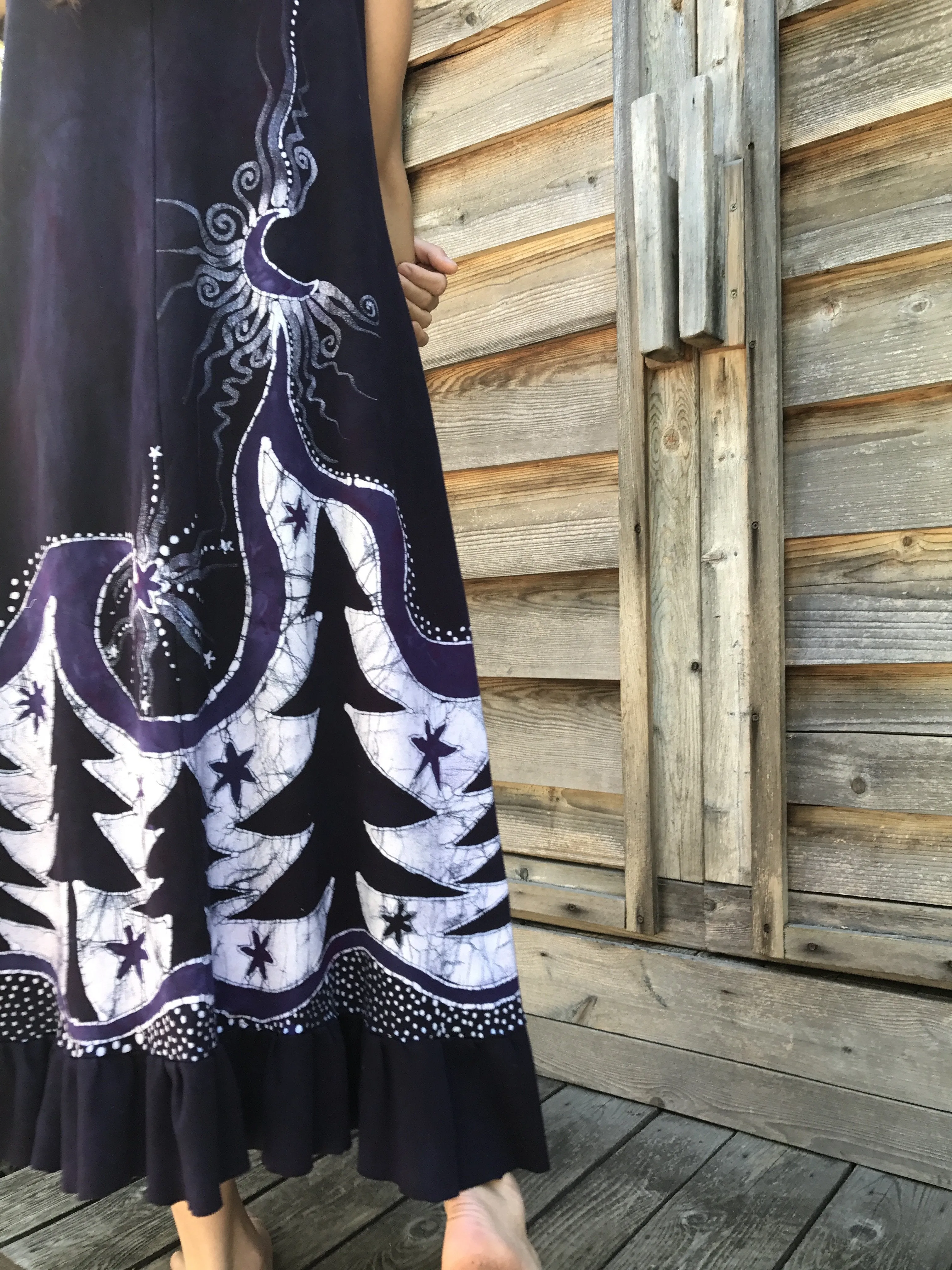 Deep Purple Forest Dream Organic Cotton Batik Dress - Size XL