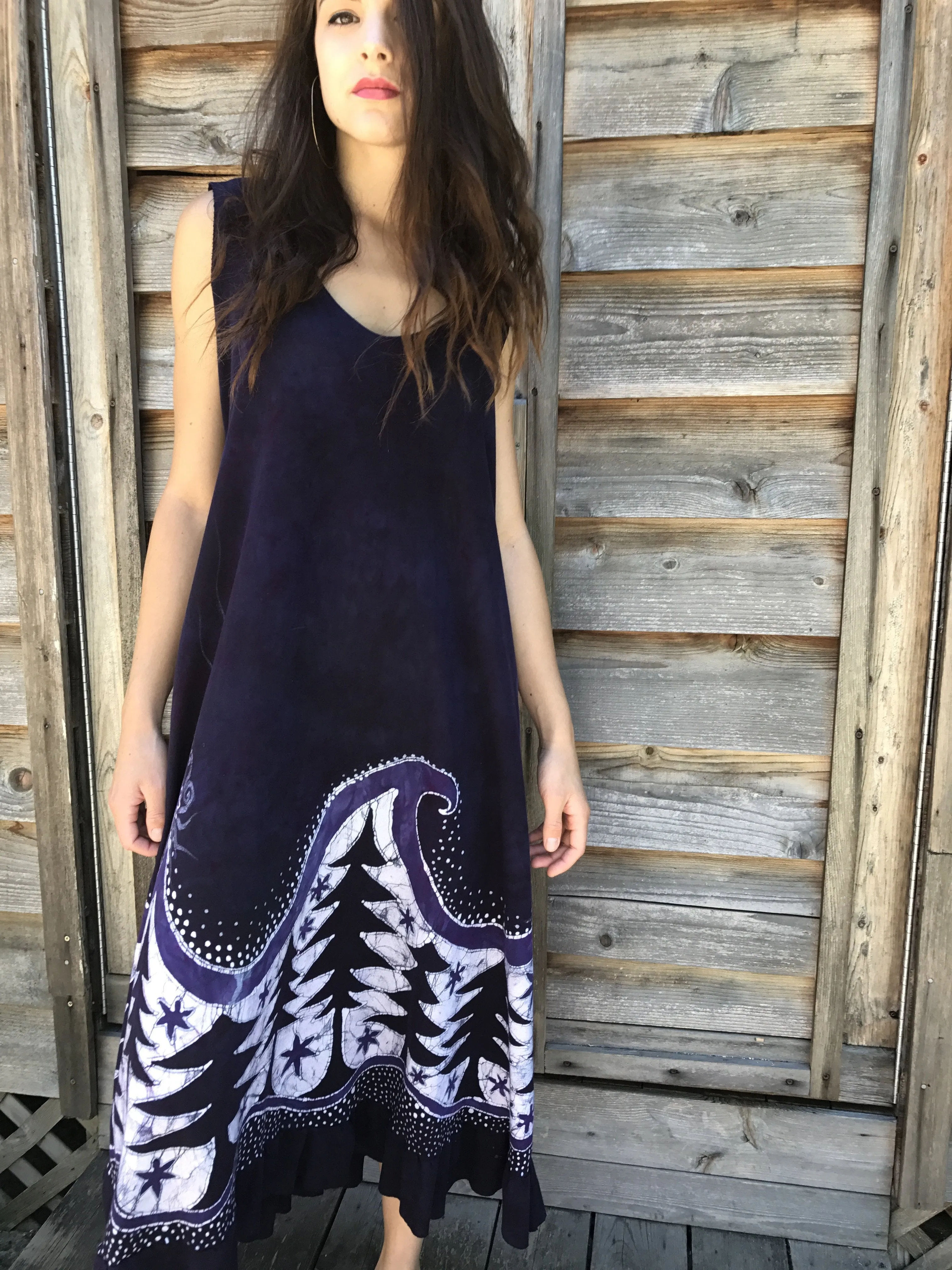 Deep Purple Forest Dream Organic Cotton Batik Dress - Size XL