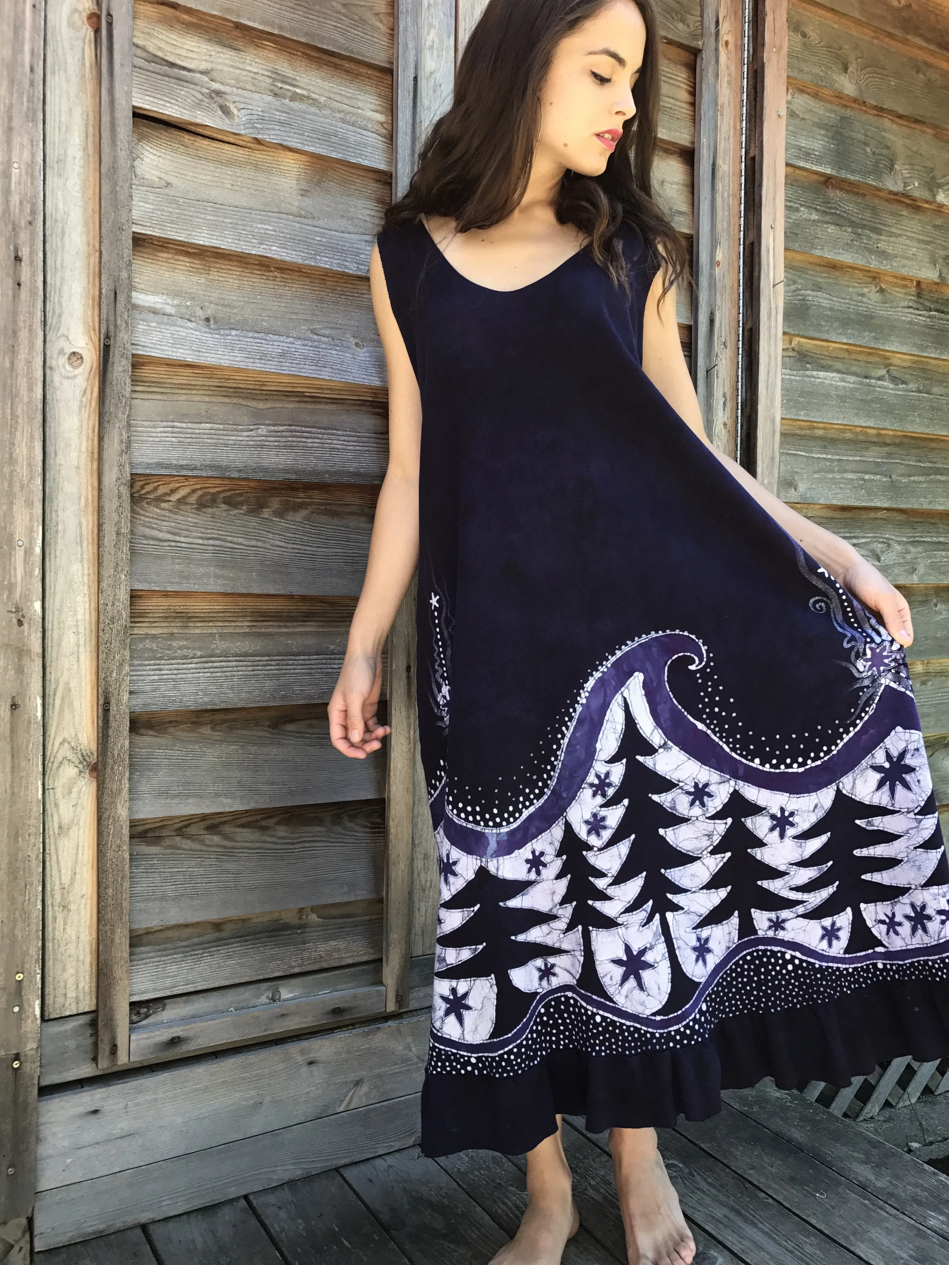 Deep Purple Forest Dream Organic Cotton Batik Dress - Size XL