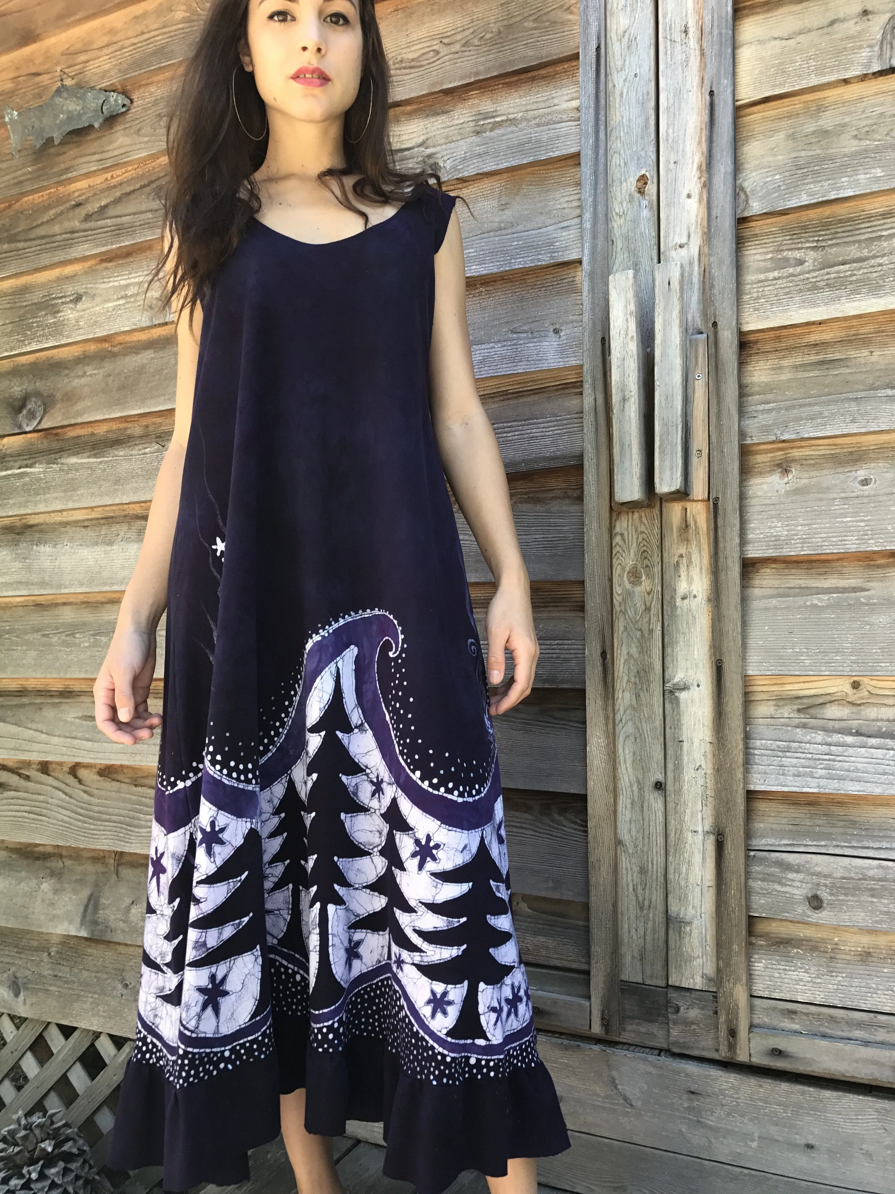 Deep Purple Forest Dream Organic Cotton Batik Dress - Size XL