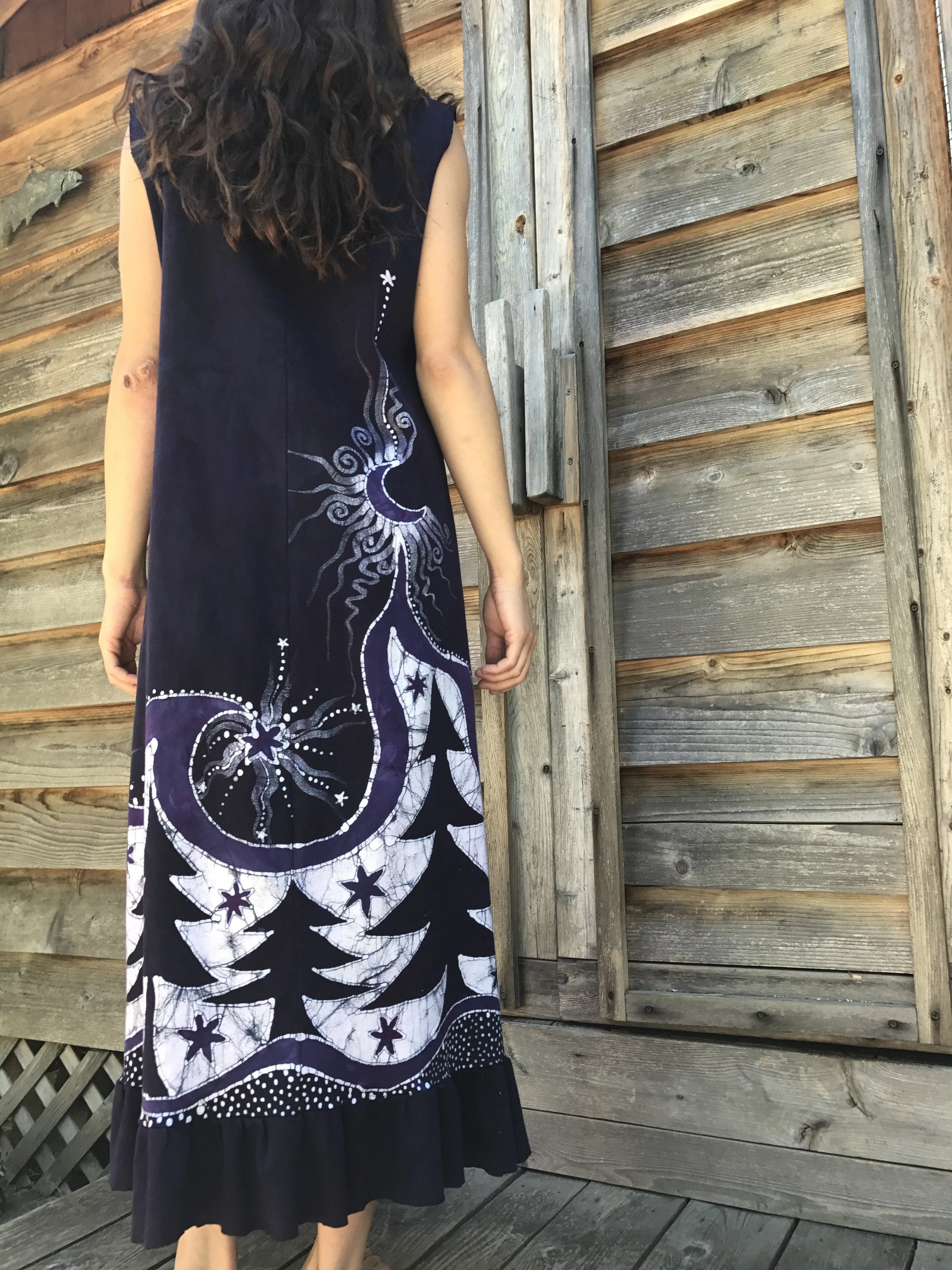 Deep Purple Forest Dream Organic Cotton Batik Dress - Size XL