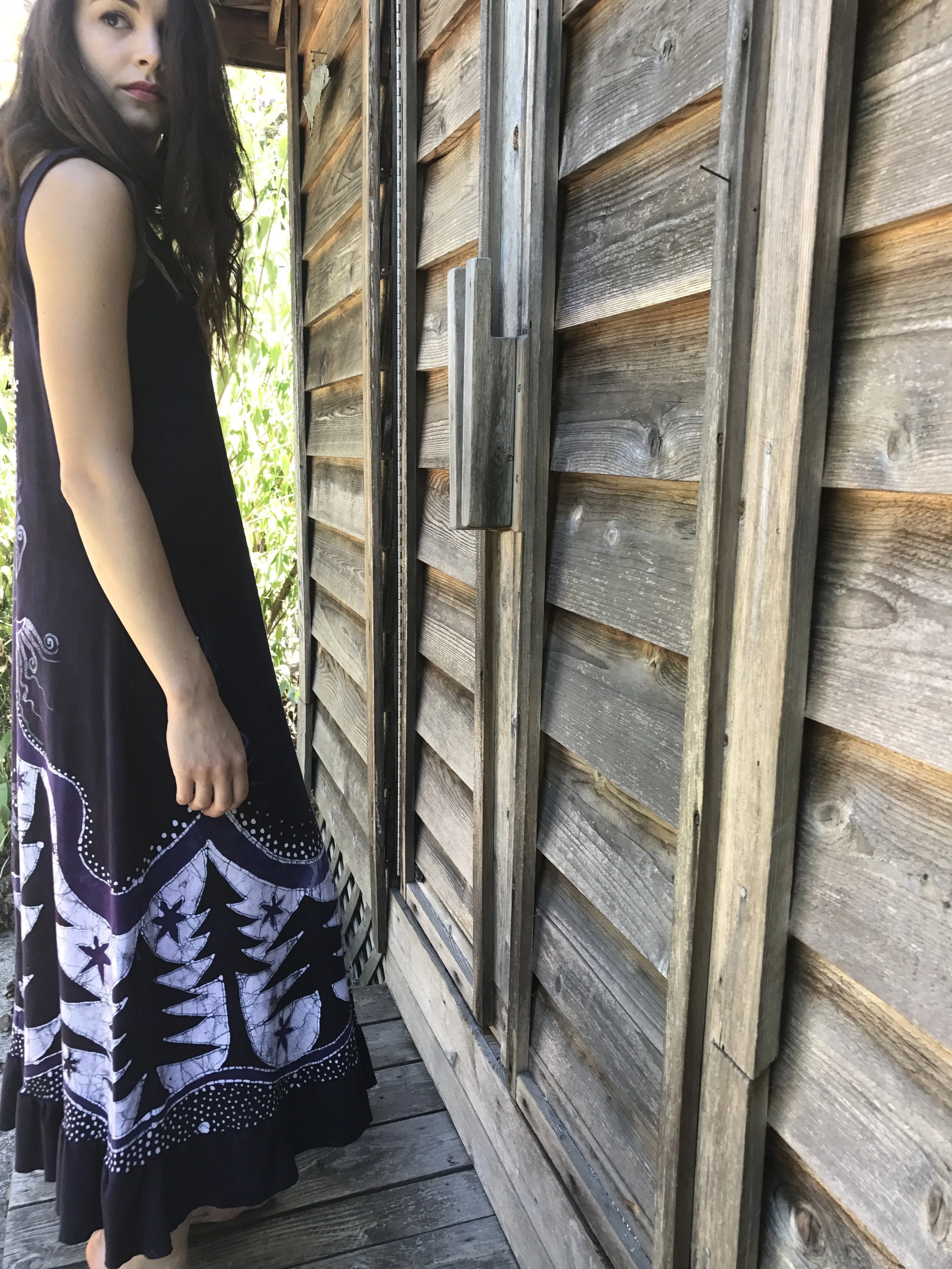 Deep Purple Forest Dream Organic Cotton Batik Dress - Size XL