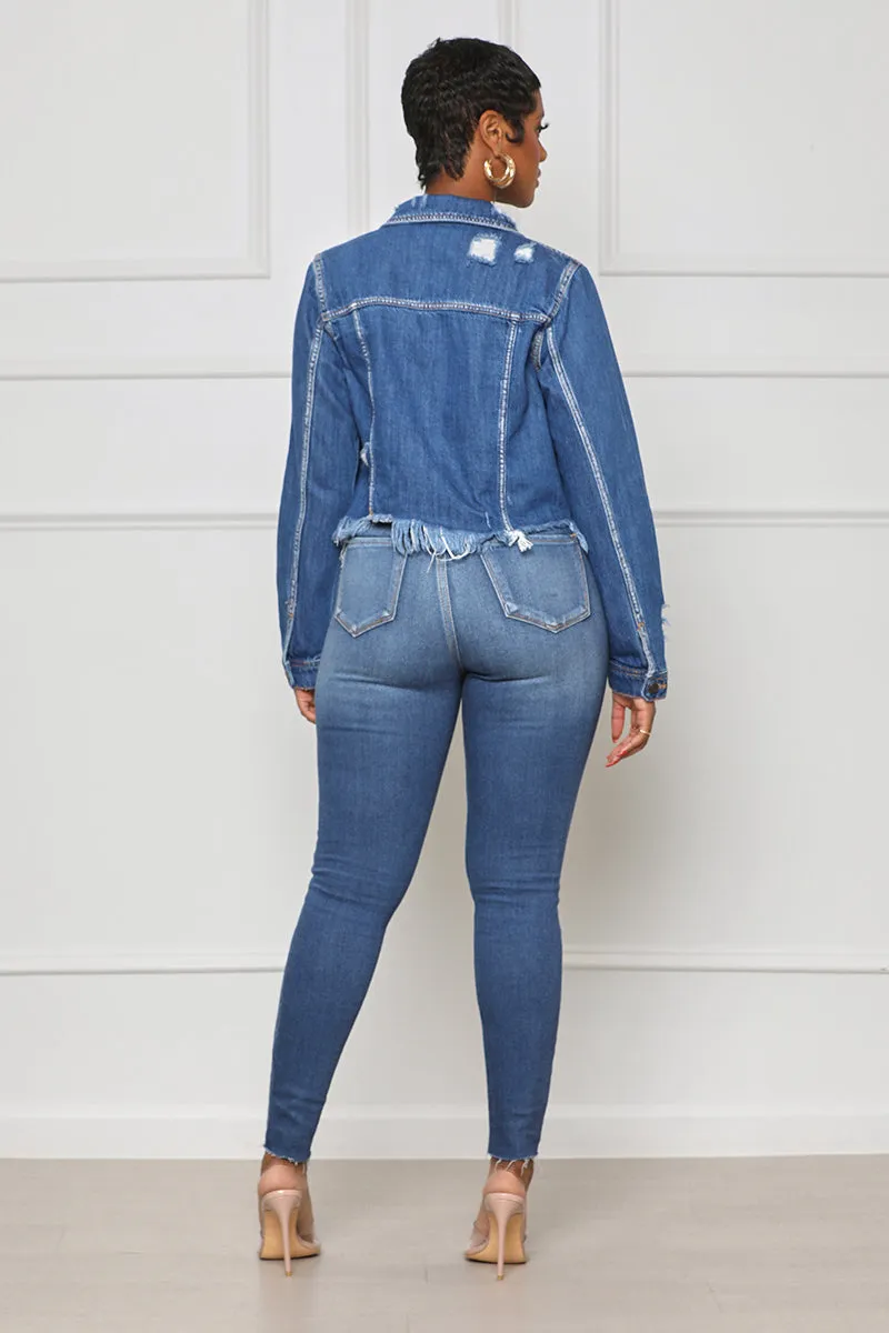 Distressed Crop Denim Jacket- FINAL SALE