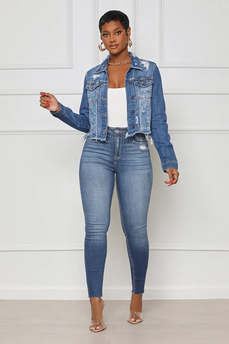 Distressed Crop Denim Jacket- FINAL SALE