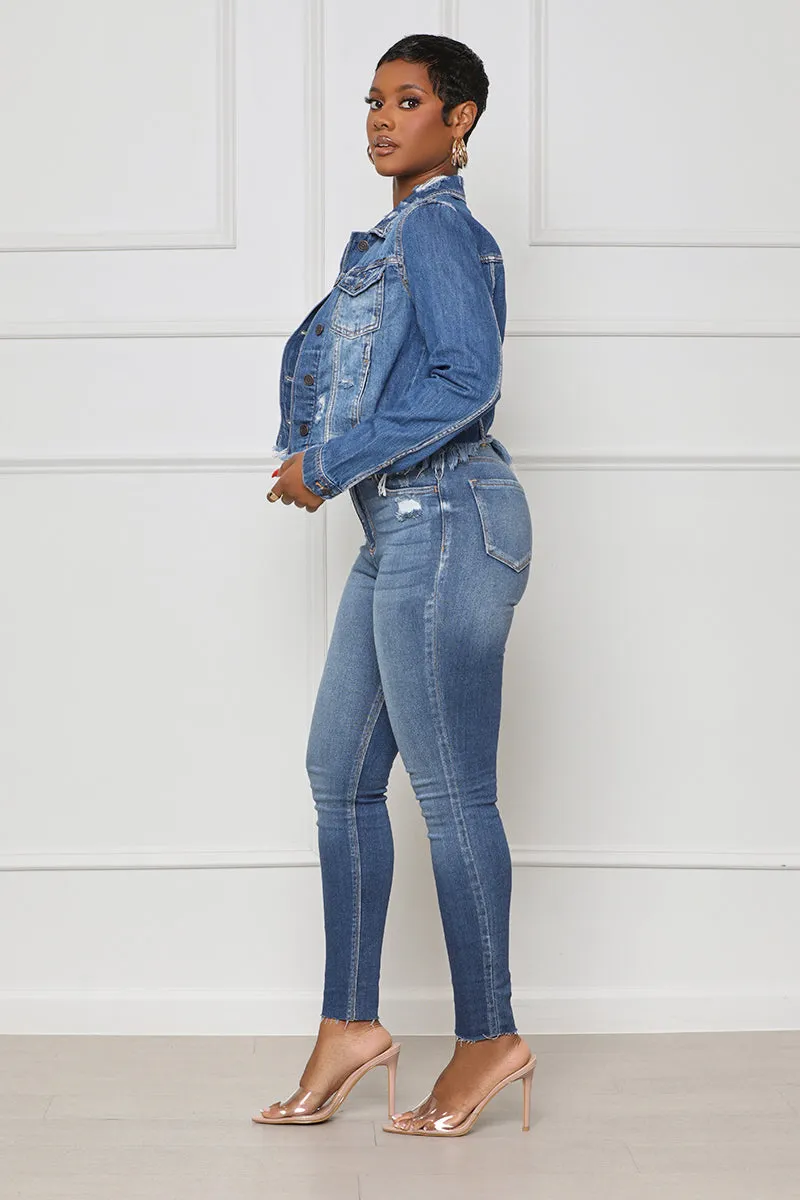 Distressed Crop Denim Jacket- FINAL SALE