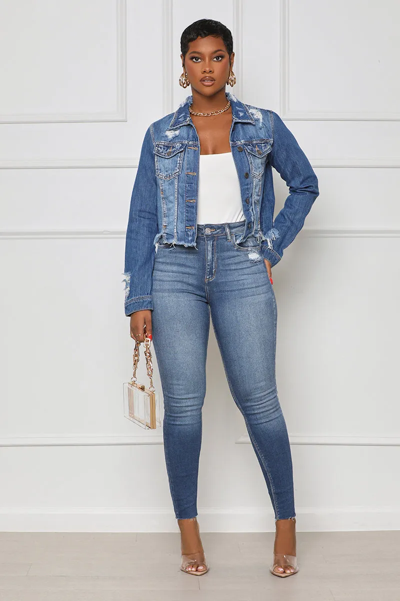 Distressed Crop Denim Jacket- FINAL SALE