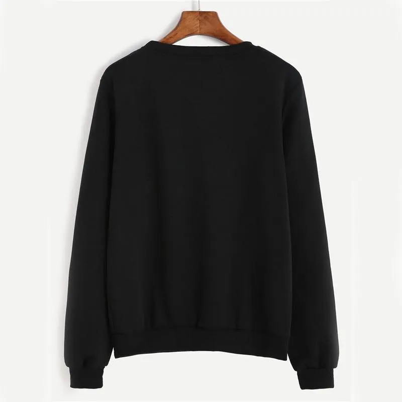 Dotfashion Black Letter Print Pullovers Loose Sweatshirt