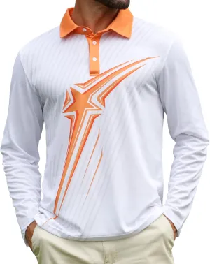 ELETOP Mens Long Sleeve Polo Shirts with Collar Classic Button Performance Moisture Wicking Dry Fit Casual Golf Shirt for Men