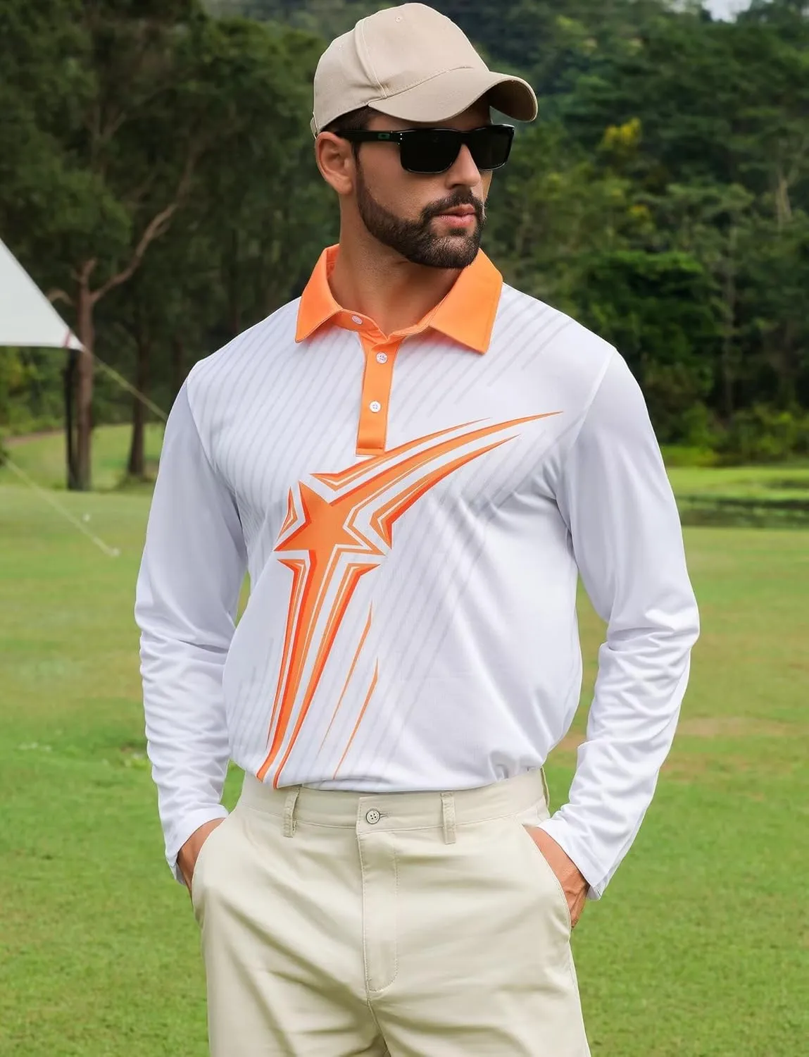 ELETOP Mens Long Sleeve Polo Shirts with Collar Classic Button Performance Moisture Wicking Dry Fit Casual Golf Shirt for Men