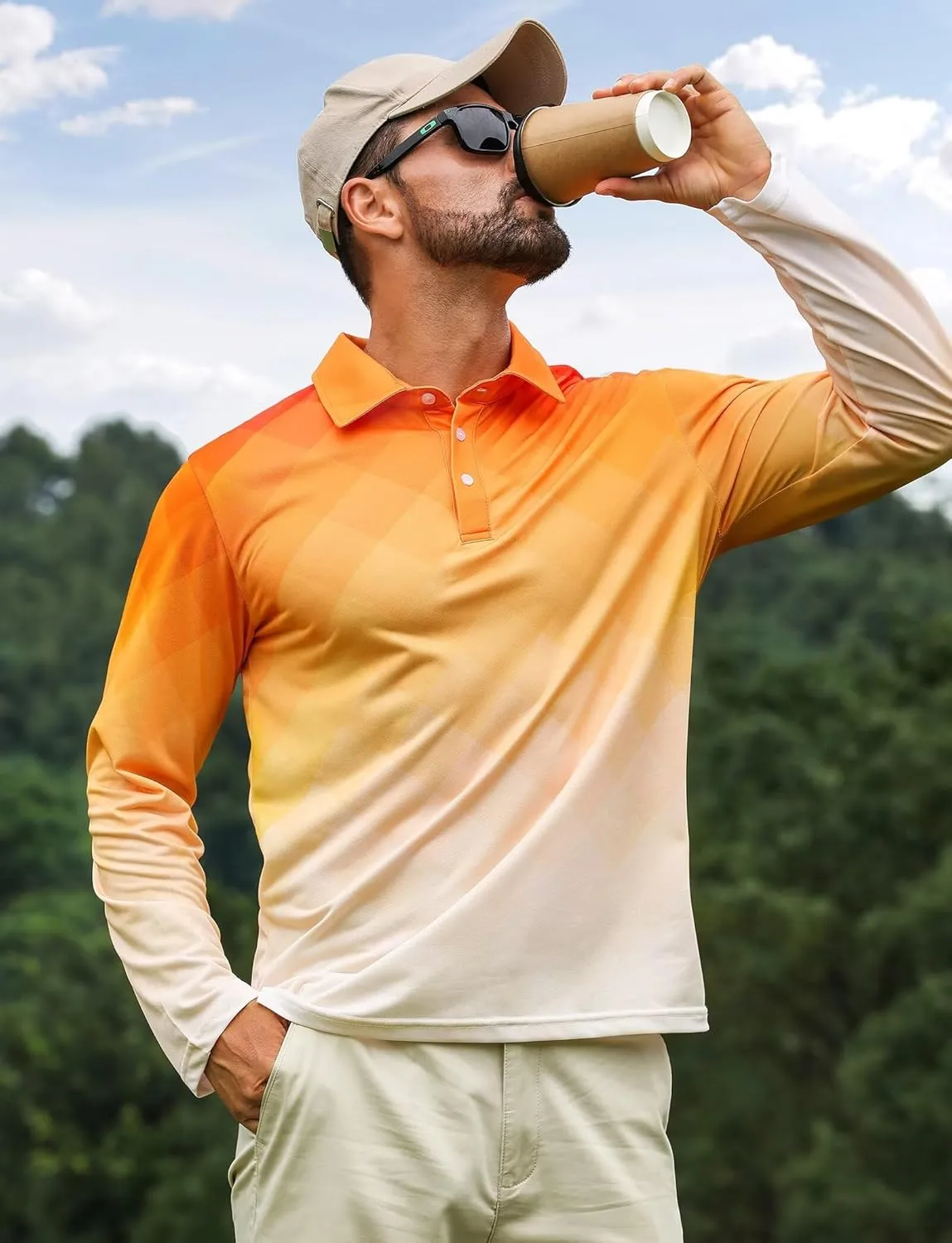 ELETOP Mens Long Sleeve Polo Shirts with Collar Classic Button Performance Moisture Wicking Dry Fit Casual Golf Shirt for Men