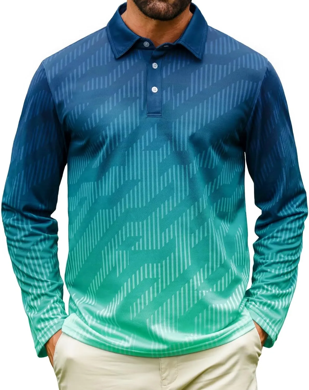 ELETOP Mens Long Sleeve Polo Shirts with Collar Classic Button Performance Moisture Wicking Dry Fit Casual Golf Shirt for Men