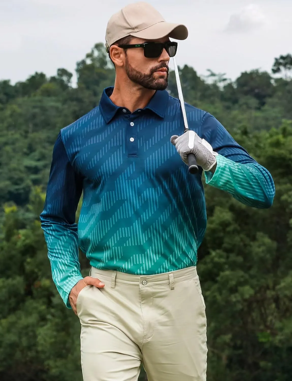 ELETOP Mens Long Sleeve Polo Shirts with Collar Classic Button Performance Moisture Wicking Dry Fit Casual Golf Shirt for Men