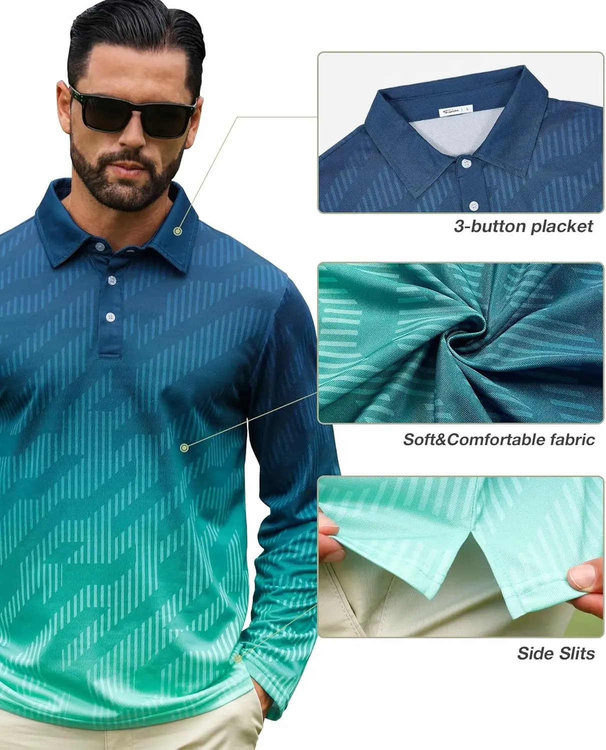 ELETOP Mens Long Sleeve Polo Shirts with Collar Classic Button Performance Moisture Wicking Dry Fit Casual Golf Shirt for Men