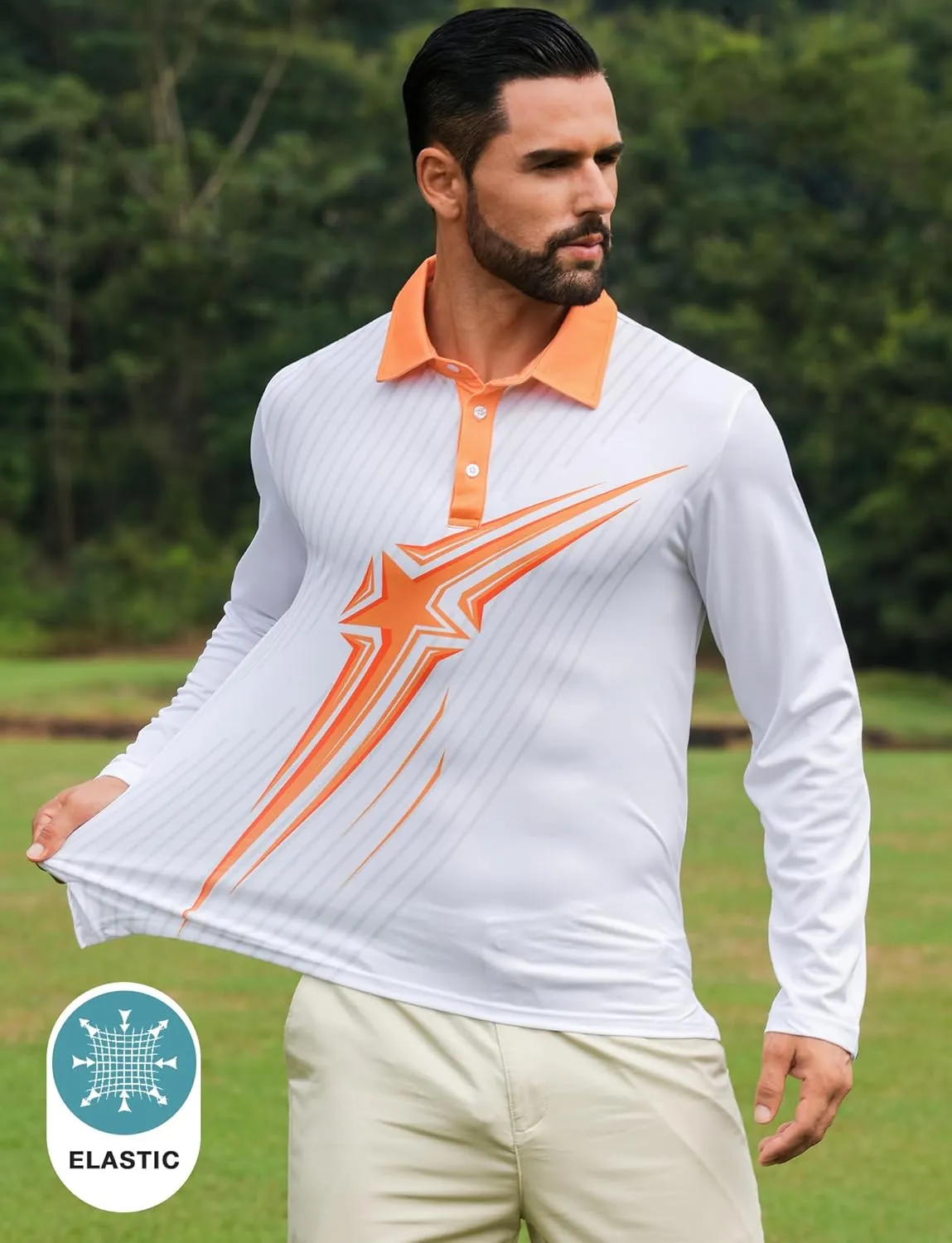 ELETOP Mens Long Sleeve Polo Shirts with Collar Classic Button Performance Moisture Wicking Dry Fit Casual Golf Shirt for Men