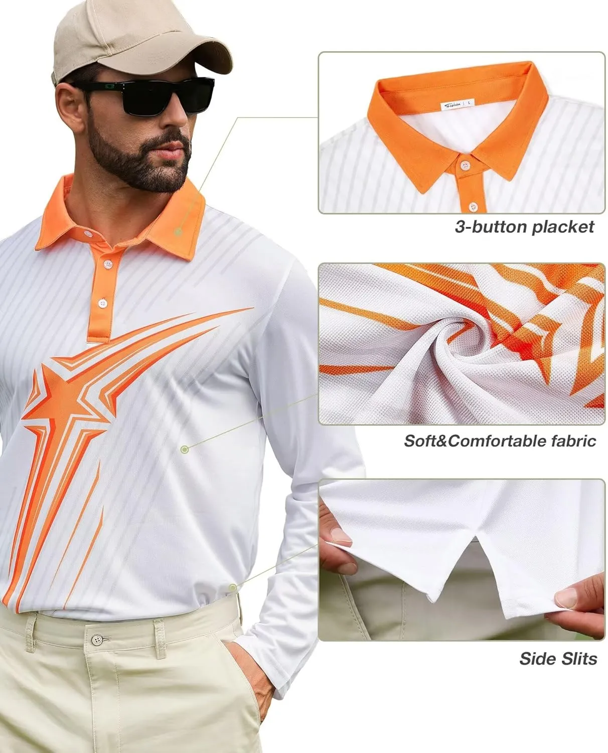ELETOP Mens Long Sleeve Polo Shirts with Collar Classic Button Performance Moisture Wicking Dry Fit Casual Golf Shirt for Men