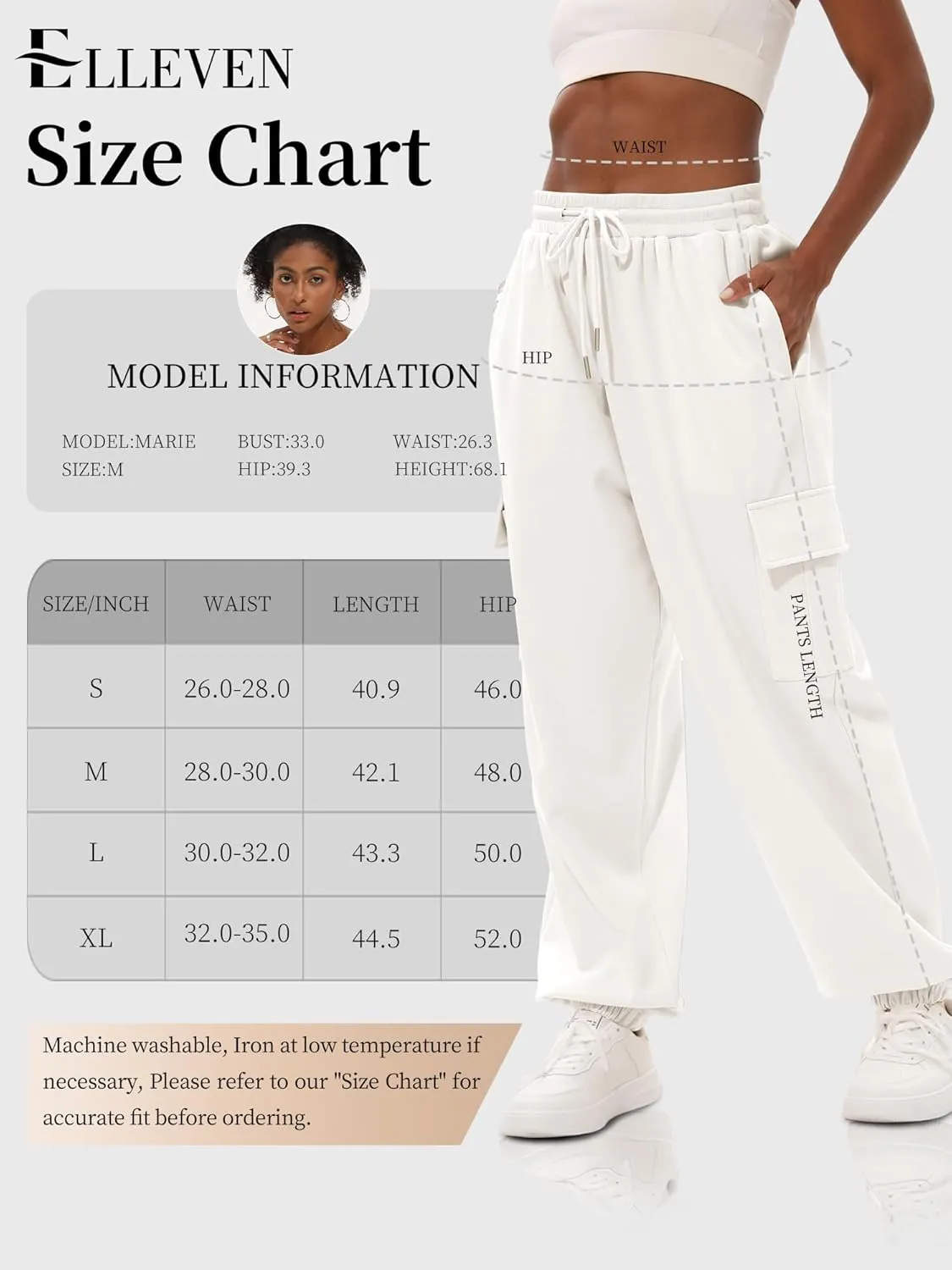 ELLEVEN High Waisted Sweatpants for Women - Baggy Cuffed Jogger with Cargo Pockets and Adjustable Drawstring