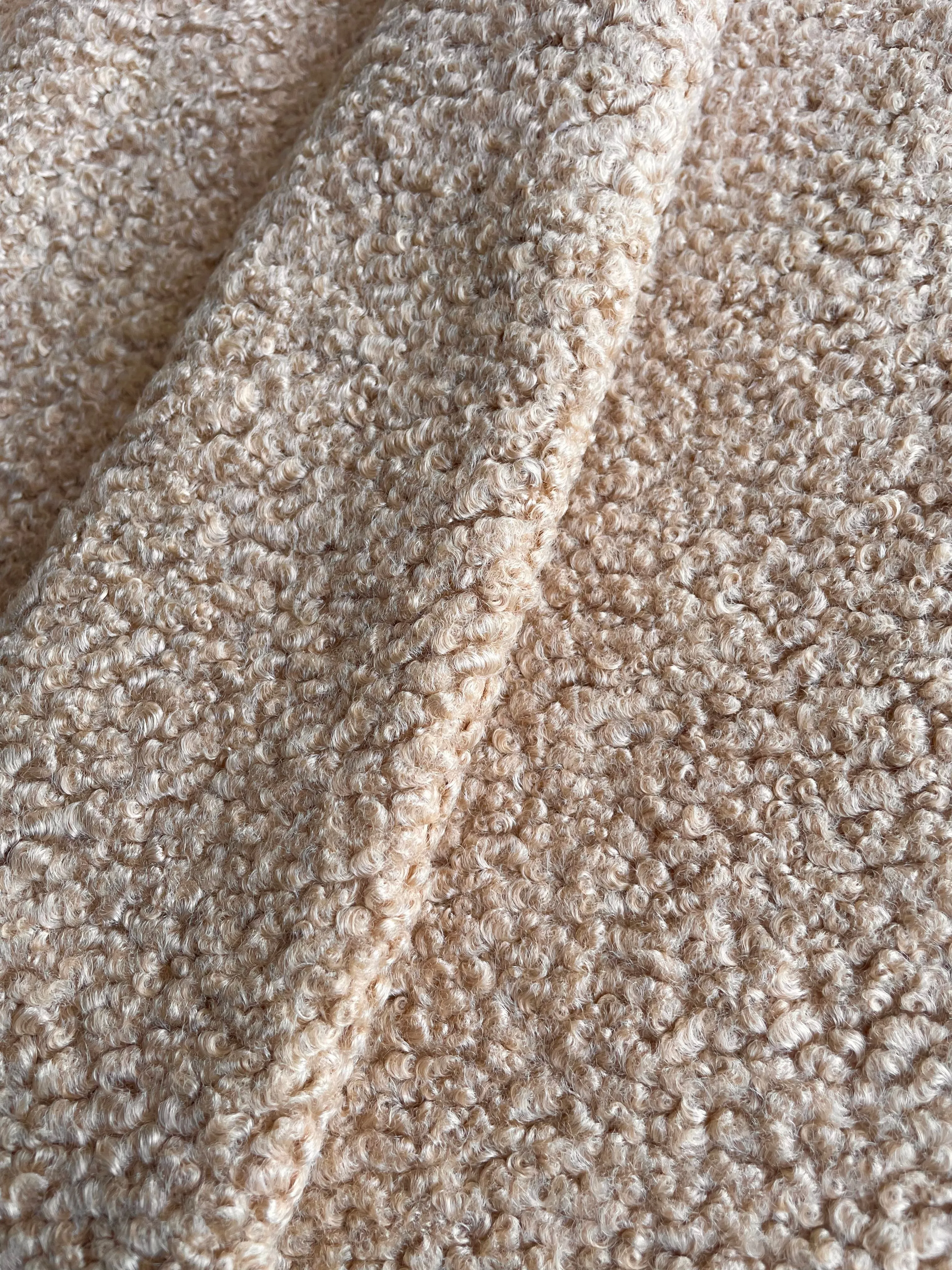 Faux Sherpa Fur Fabric / Blush Poodle Fabric / Home Decor Fabric / Blush Caramel or Ivory Faux Fur Fabric by the Yard