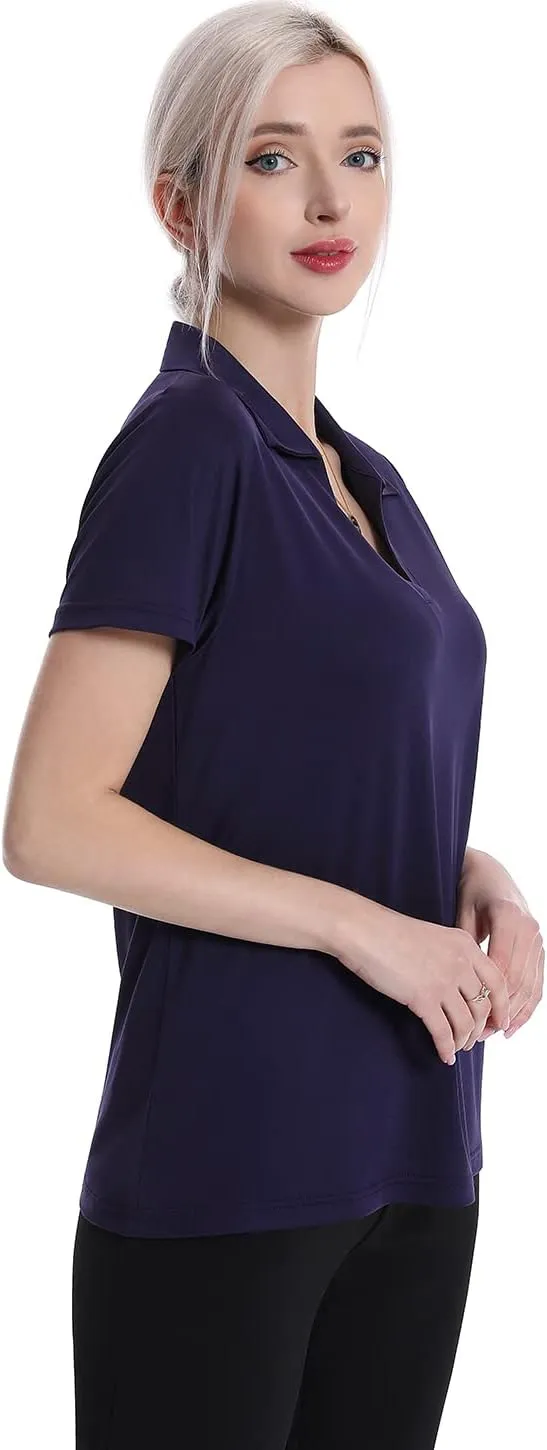 Femdouce Women's Polo Shirts V-Neck Short Sleeve Moisture Wicking Collared Shirts for Women Golf Polo Shirt for Work 1-3 Pack