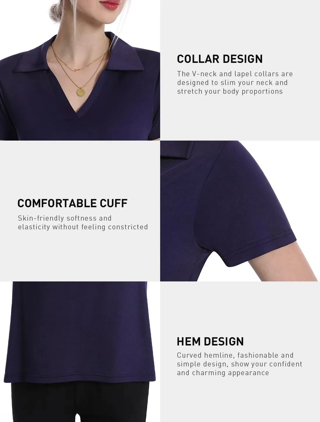 Femdouce Women's Polo Shirts V-Neck Short Sleeve Moisture Wicking Collared Shirts for Women Golf Polo Shirt for Work 1-3 Pack