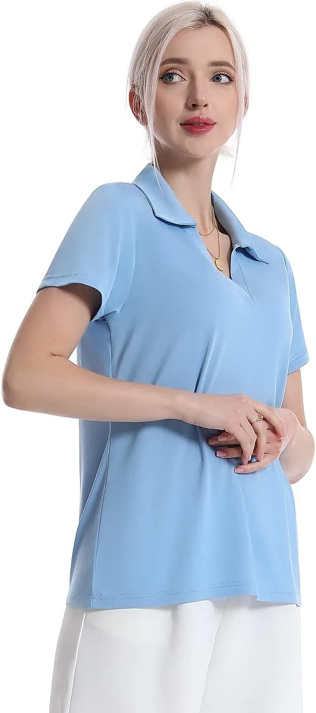 Femdouce Women's Polo Shirts V-Neck Short Sleeve Moisture Wicking Collared Shirts for Women Golf Polo Shirt for Work 1-3 Pack